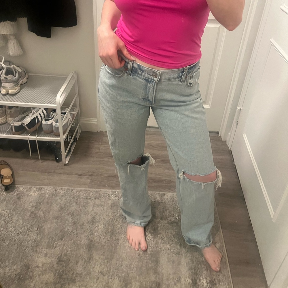 Abercrombie & Fitch Light Blue Distressed Boyfriend Jeans